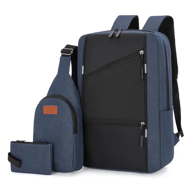 2023 단색 대용량 비즈니스 노트북 가방, 여행 USB 학교 배낭 가방, 남성 및 학생용 멀티 레벨 세트, 인기 판매